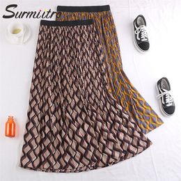 Surmiitro Maxi Pleated Skirt Women For 2020 Spring Summer Korean Ladies Korean Blue Yellow Print High Waist Long Skirt Female LJ201029