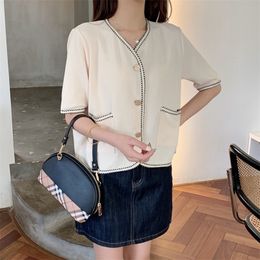 Summer Shortsleeved Small Fragrant T Jacket Fashionable French Vneck Loose T Short Top 220611