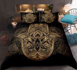 Hamsa Hand Bedding Set Boho Mandala Duvet Cover Black Gold Bohemia Bed Fatima Bed Linen Lucky Quilt