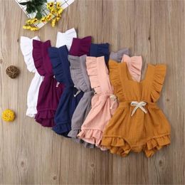 Colours Newborn Infant Back cross Bow Jumpsuits Baby Ruffle Romper Solid Colour Summer fashion Boutique kids Climbing clothes