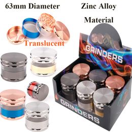 63mm Diameter Creative Translucent Tobacco Grinders Smoking Accessories 4 Layers Zinc Alloy Material Herb Grinder GR395