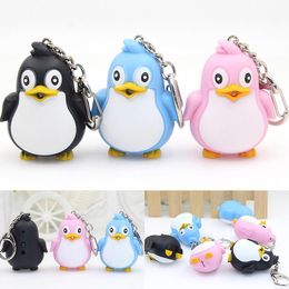 Keychains Cute Penguin Keyring LED Torch With Sound Light Keyfob Kids Toy Gift Fun Animal Keyholder Fashlight KeychainKeychains