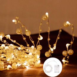 Strings 20/50/100 LED Pearl String Lights Battery Operated Copper Wire Bead Light Fairy Garland For Christmas WeddingLED StringsLED