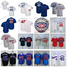 2015 Hall of Fame Vintage 45 Pedro Martinez Baseball Jerseys HOF Blue White Montreal Boston Red New Expos York Mens Stitched Mesh Shirts