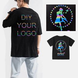 Coustom Your Design T Shirts DIY Reflective Rainbow Streetwear Hip Hop Oversize Men Tees Top Cotton Half Sleeve Man clothes 220608