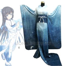 Ethnic Clothing Women Japanese Traditional Blue Furisode Long Kimono Dress Cosplay Costume OutfitEthnic