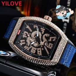 Super Designer Full Functional Quartz Stopwatch Watch 43mm Tonneau Dial Genuine Leather Men Clock Top Brand Classic Waterproof Diamonds Gifts Wristwatch