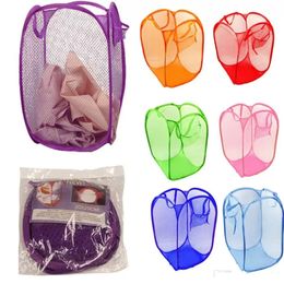 New Mesh Fabric Bag Foldable Pop Up Dirty Clothes Washing Laundry Basket Bag Bin Hamper Storage for Home Housekeeping Use 100pcs/lot