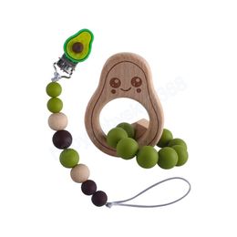Baby teether fumetton avocado pacifier holder 2pcs/set natural wooden ciucid clip a clip tallone giocattolo per regali newbron