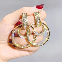 Korean Fashion Gold Double Ring Geometric Earrings For Women Jewellery Temperament Simplicity Girl's Daily Wear Earrings