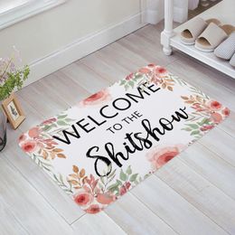 Carpets Text Flower Pink Watercolor Creative Printing Doormat Kitchen Bathroom Anti-slip Living Room Bedroom Home CarpetCarpets