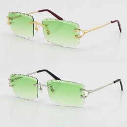 2021 Metal Style Rimless diamond Cut Carved lens Square Sunglasses C Decoration Fashion male and female 18K Gold With box Sun Glasses