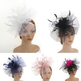 Ladies Floral Charming Hat Vintage Mesh Feather Headwear Wedding Party Ball Show Hairpin Top Hat Model Catwalk Hair Accessories