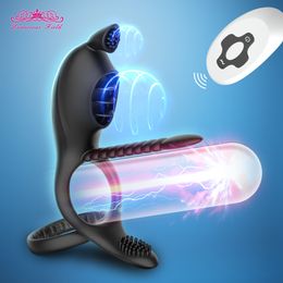 Couples Penis Ring Vibratior 10 Speeds Vibrating Delay Ejaculation Clitor Stimulation Wireless Remote Cock sexy Toys for Men