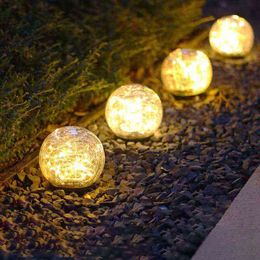 Solar Led Light Outdoor Court Crack Glass Ball Light Waterproof Buried Garden Grass Lamp Balcony Layout Decoration Christmas J220531