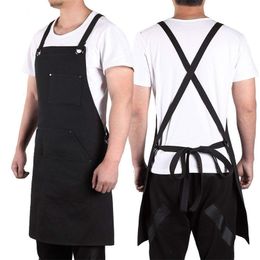 Canvas Work Apron with Tool Pockets Cross-Back Straps & Adjustable Apron Heavy Duty Apron With Pockets For Men and Women 201007