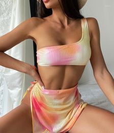 Tie Dyed Skirt Bikini One-Shoulder Strap Swimsuit Ladies Printed Split Swimwear Three-Piece Set For Women Bathing Suit Cover Up Women's