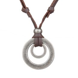 Pendant Necklaces NIUYITID Men Leather Necklace & Pendants Retro Long Black Brown Rope Chain Adjustable Circle Alloy Jewelry Women Neckl