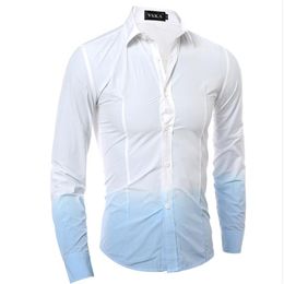 Men's Casual Shirts Men Slim Gradient Shirt Male Four Seasons Suit Easy Contrast Colour 032Men's