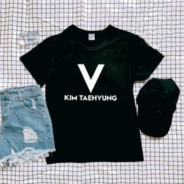 V Kim Taehyung Tops Letter Women Cartoon Casual Suga Printed Kpop Style Star Female Short Sleeve Aesthetic