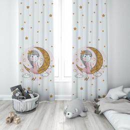 Curtain & Drapes Cute Princess Sitting On The Moon In Hearts Baby Girl Kids Room Special Design Canopy Hook Button Blackout Jealous
