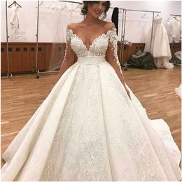 Gorgeous Tulle Wedding Dresses Bridal Ball Gown Sheer Scoop Neckline Custom Made Plus Size 2022 Long Sleeves vestido de novia