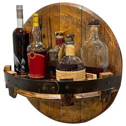 Arts and Crafts Bar Vintage Holzflaschenhalter runde Regal Wand Display Dekor Rack Wandmontage Whisky Weinflaschen Regale schweben Sh Shat
