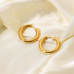 Hoop & Huggie 18k Gold Plated Stainless Steel Solid Earrings For Women Simple Classic Circle AccessoriesHoop