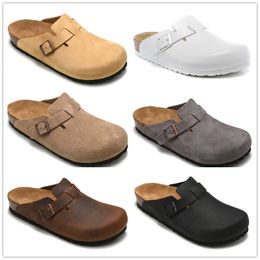 Boston 2024 nova bolsa de couro puxar chinelos de cortiça feminino masculino de verão sandálias de praia de praia Sapatos de sapatos preguiços