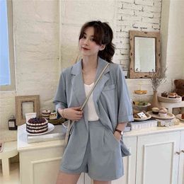 Spring Summer New Blazer Set Women Korean Fashion Thin Jackets Casual Loose Shorts Two Piece Suits Female Y220804