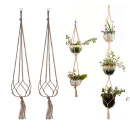 Flower Pot Net Bag Favour Creative Plant Hanging Basket Hand-woven Cotton Rope Gardening Greening Flowerpot Holder Indoor Decor BBB14664