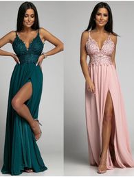 Casual Dresses 2022 Solid Green Pink Boho Summer Floor Length Dress Sexy V Neck Chiffon Patchwork Dinner Party Club Women Vestidos