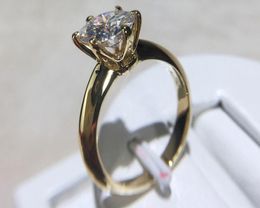 Cluster Rings Handmade S925 LOGO Pure Solid Yellow Gold Ring Luxury Round Solitaire 8mm 2.0ct Lab Diamond Wedding For WomenCluster