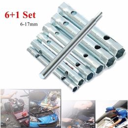 Drillpro 6pcs Silver Tubular Box Spanner Set 6mm 17mm Tube Wrench Metric Socket Repair Hand Tools Y200323