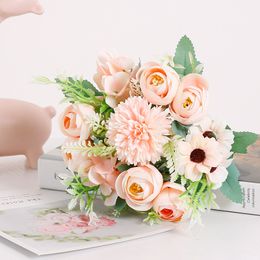 1pcs Silk Peony Bouquet Flower Home Decoration Accessories Wedding Party Scrapbook Fake Plants Diy Artificial Roses Flowers