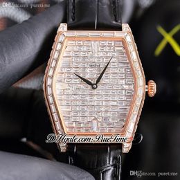 TWF Malte Paved Baguette Diamonds Dial A21j Automatic Mens Watch Rose Gold Iced Out Diamond Bezel Black Leather Strap Super Edition Jewelry Watches Puretime 05d4