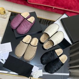 2022 Slippers Sandals Women Designer Slides Fabric Rubber fur cotton Outsole Grass Green Thick Bottom Slipper wedge fluffy resort Sponge sliders