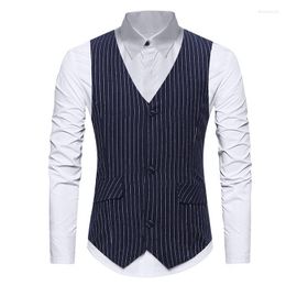 Men's Vests Fashion Striped Vest Mens 2022 Brand Slim Fit Business Formal Dress Waistcoat Men Party Wedding Tuxedo Chaleco Hombre Stra22