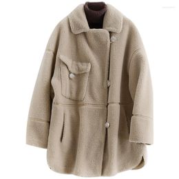 Women's Wool & Blends 2022 Suit-dress Long Fund Lapel Overcoat Loose Sheep Shearing Leather And Fur Coat Bery22