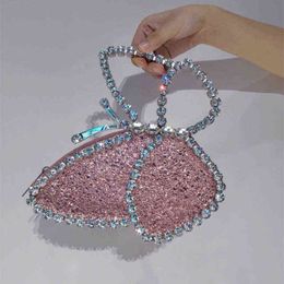 Luxury Diamonds Butterfly-Shaped Evening Clucth Bag Designer Sequined Women Handbags Party Shoulder Crossbody Bags Female Purses 220427