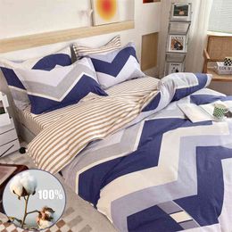 100% High Quality Cotton Bedding Set 1 Duvet Cover 2 Pillowcases Wavy Stripes Design 16 Sizesaccept Custom-size