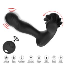 Nxy Anal Toys Sex Shop New Wireless Remote Control Prostate Massage Vibrator Rotating Tongue Licking Testis Butt Plug for Men 220506