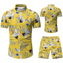 Fashion men clothes set summer Flower tshirt men slim fit casual shirt men cotton short sleeve T shirt sportwaer tracksuit LJ201117