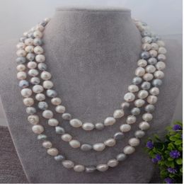 Hand knotted necklace natural 8-9mm multicolor baroque freshwater pearl sweater chain 80inch