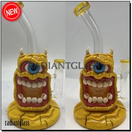 hookahs Bent neck 10" Big Jaw Monster eye 3D Bong Cult style water pipes honeycomb perc small mini dab oil rigs with bowl