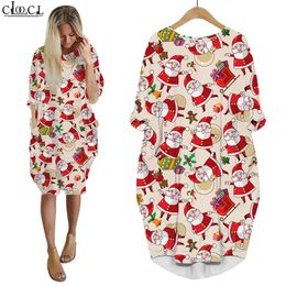 Christmas Santa Claus Dress 3D Printed Baggy Women Dresses Long Sleeve Female Gown Pocket Dresses for Party and Christmas W220616