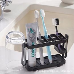 Japanese-Style Toothbrush Rack Iron Bathroom Toiletries Storage Rack Bathroom Wall-Mounted Toothbrush Toothpaste Cup Holder T200506