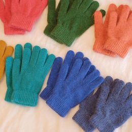 Five Fingers Gloves Autumn Winter Women Girls Knitted Finger Elastic Solid Color Full Warm Thicken Outdoor Cycling