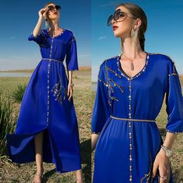 Casual Dresses Dubai Luxury Rhinestone Abaya Fashion Party Maxi Dress Moroccan Evening Gowns Muslim Women Loose Robe Kaftan VestidosCasual