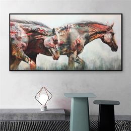 Graffiti Colorful Two Horses Wall Art Painting Canvas Print Animal Picture for Living Room Home Decor No Frame